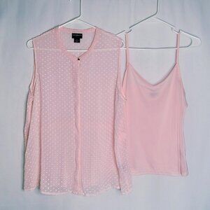 Liz Claiborne 2 Piece Top Set Womens Size XL Sheer Textured Shirt with Tank Pink